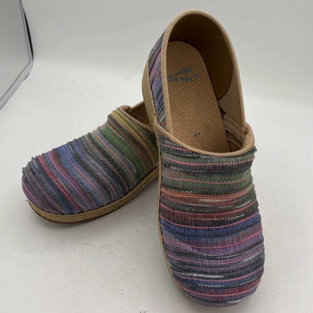 Dansko Jute Pro Clog Rainbow Artisan Weave Women's 41/ 10.5 Multicolor Stripes